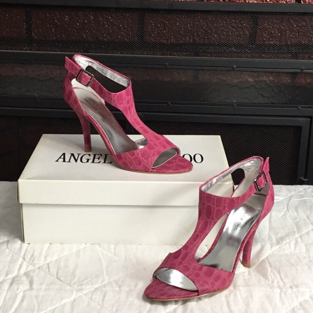 Pink Croc Leather Sandals